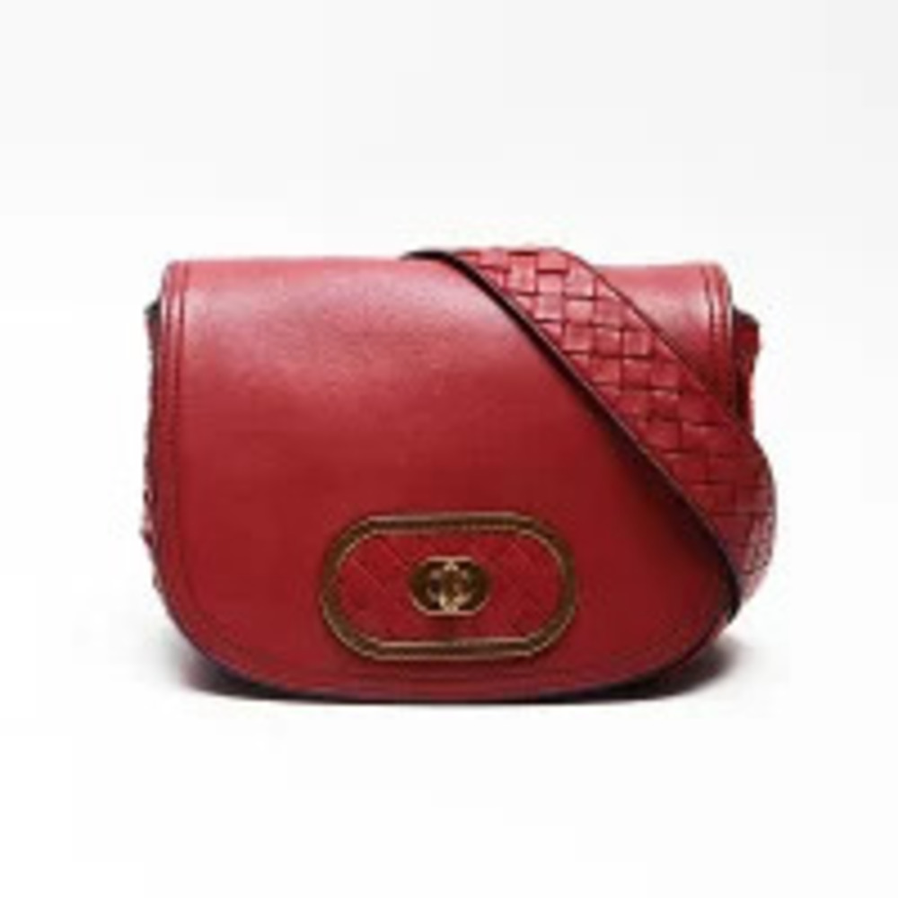 Bottega Veneta Nappa Intrecciato Luna Shoulder Bag Red